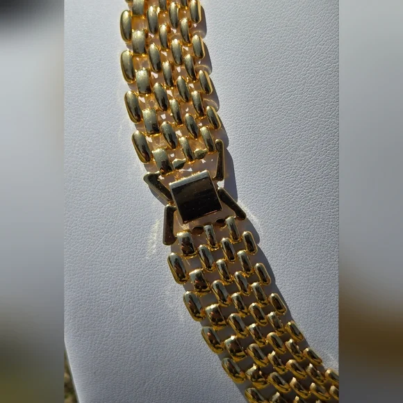 Vintage Premier Designs Panther Link Collar Necklace Gold Tone / Avon Eartings - Picture 15 of 16